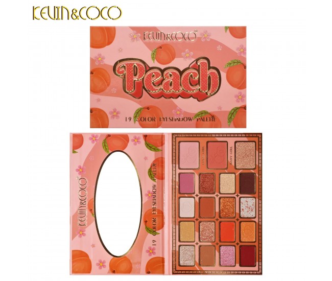 Palete de Machiaj, KEVIN & COCO, Peach, Fard de Pleoape, 19 culori, 19x13x1.5 cm Palete de Machiaj, KEVIN & COCO, Peach, Fard de Pleoape, 19 culori, 19x13x1.5 cm