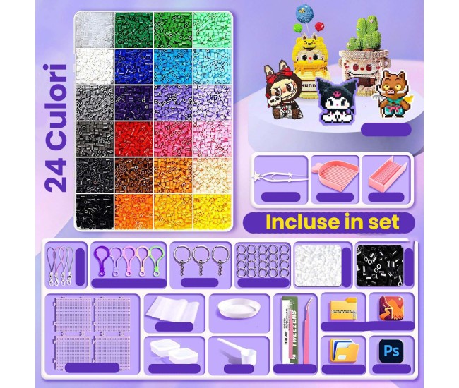 Kit de Margele Perle, Flippy, Set DIY 3D din 24 de Culori, 2000 de piese, Instrumente pentru Margele Incluse, 2.6 mm in cutie, Multicolor Kit de Margele Perle, Flippy, Set DIY 3D din 24 de Culori, 2000 de piese, Instrumente pentru Margele Incluse, 2.6 mm in cutie, Multicolor