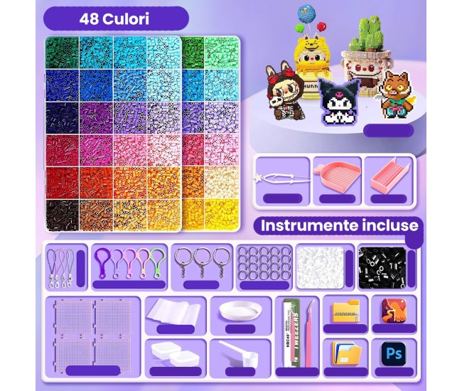 Kit de Margele Perle, Flippy, Set DIY 3D din 48 de Culori, 4000 de piese, Instrumente pentru Margele Incluse, 2.6 mm in cutie, Multicolor Kit de Margele Perle, Flippy, Set DIY 3D din 48 de Culori, 4000 de piese, Instrumente pentru Margele Incluse, 2.6 mm in cutie, Multicolor