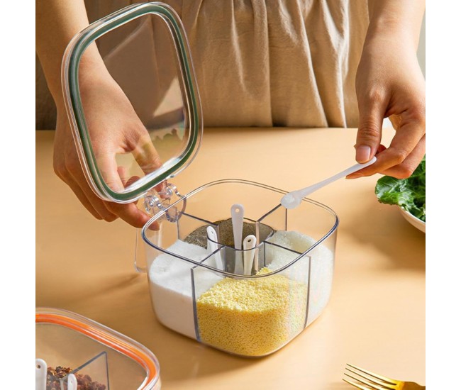 Cutie Depozitare Alimente, Flippy, din Plastic/Silicon, 20 x 10 x 10 cm, 5 Compartimente, Alb/Verde Cutie Depozitare Alimente, Flippy, din Plastic/Silicon, 20 x 10 x 10 cm, 5 Compartimente, Alb/Verde