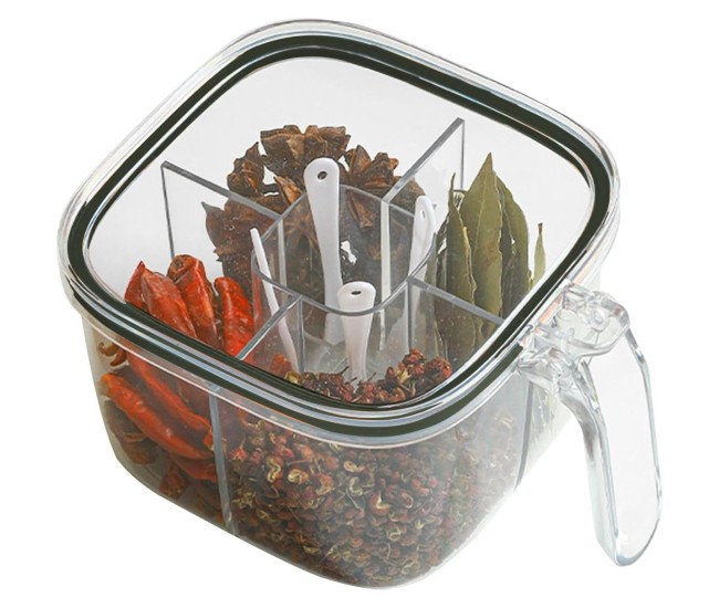 Cutie Depozitare Alimente, Flippy, din Plastic/Silicon, 20 x 10 x 10 cm, 5 Compartimente, Alb/Verde Cutie Depozitare Alimente, Flippy, din Plastic/Silicon, 20 x 10 x 10 cm, 5 Compartimente, Alb/Verde