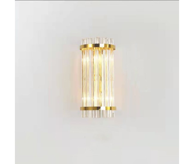 Lampa de Perete in Interior, Flippy, Lampa de Lux pentru Decor de Interior, Corp de Iluminat Tip aplica, din Inox Auriu si Cristal, Lumina Calda Rece Neutra, 35 x 16 cm, Ideal pentru Camere Mici si Medii, Transparent Auriu