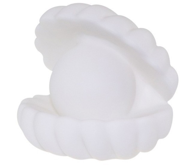 Lampa de Veghe, Flippy, Model Scoica cu Perla, Lumina Alb Rece, 10 x 8.5 cm, Led, Baterii Incluse 3 x LR44, Alb