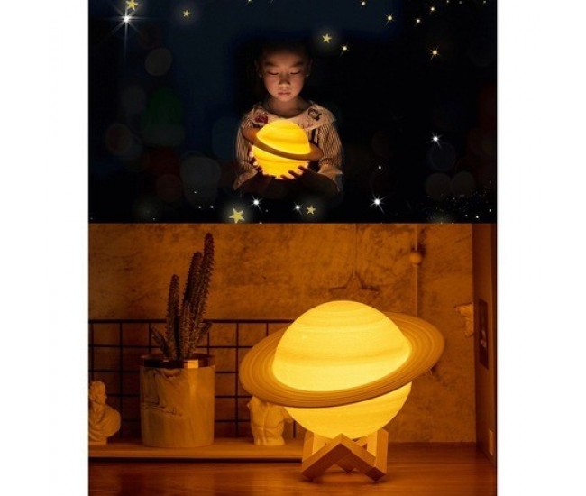 Lampa de veghe in forma de Saturn 3D Moon Light Alb Cald, alimentare baterii, stand plastic inclus, 13 cm, Flippy Lampa de veghe in forma de Saturn 3D Moon Light Alb Cald, alimentare baterii, stand plastic inclus, 13 cm, Flippy