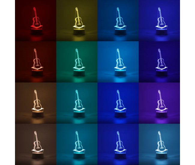 Lampa LED decorativa, Flippy, 3D, Chitara, din material acril si lumina multicolora, alb