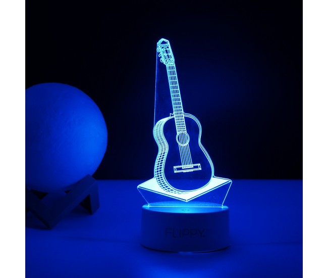 Lampa LED decorativa, Flippy, 3D, Chitara, din material acril si lumina multicolora, alb