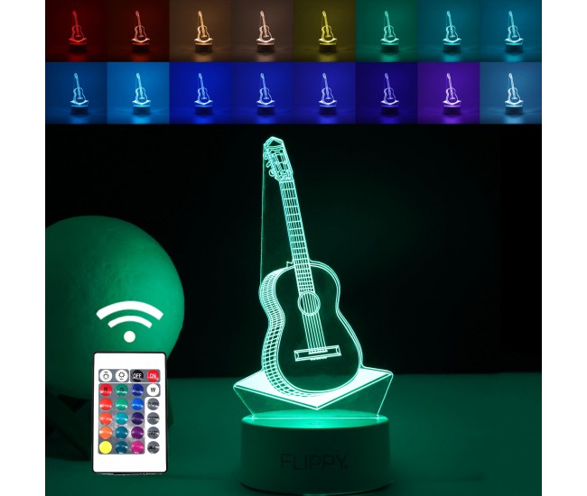 Lampa LED decorativa, Flippy, 3D, Chitara, din material acril si lumina multicolora, alb