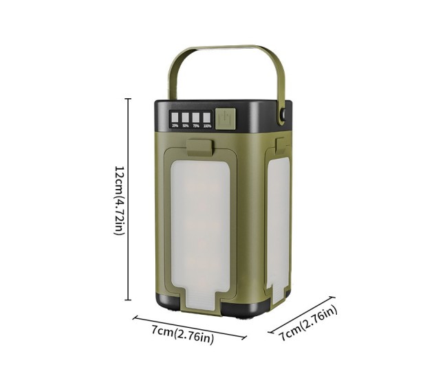 Lampa pentru Camping, Flippy, Lampa Reincarcabila Solar/Retea, Tip Felinar 4 Laturi si Lanterna in Baza, Impermeabila, 12.5 x 7 x 7 cm, Verde