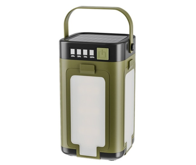 Lampa pentru Camping, Flippy, Lampa Reincarcabila Solar/Retea, Tip Felinar 4 Laturi si Lanterna in Baza, Impermeabila, 12.5 x 7 x 7 cm, Verde