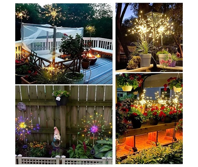 Lampa Solara, Flippy, Decor Gradina, Model Fireworks/Artificii, din Sarma de Cupru, 120 LED-uri, 55W, 90 cm, Alb Rece