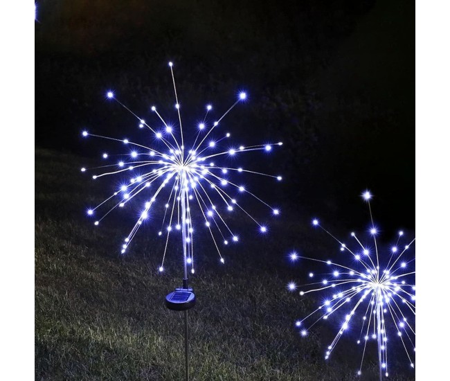 Lampa Solara, Flippy, Decor Gradina, Model Fireworks/Artificii, din Sarma de Cupru, 120 LED-uri, 55W, 90 cm, Alb Rece