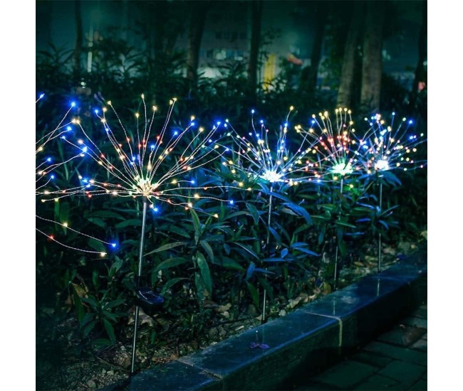 Lampa Solara, Flippy, Decor Gradina, Model Fireworks/Artificii, din Sarma de Cupru, 120 LED-uri, 55W, 90 cm, Multicolor