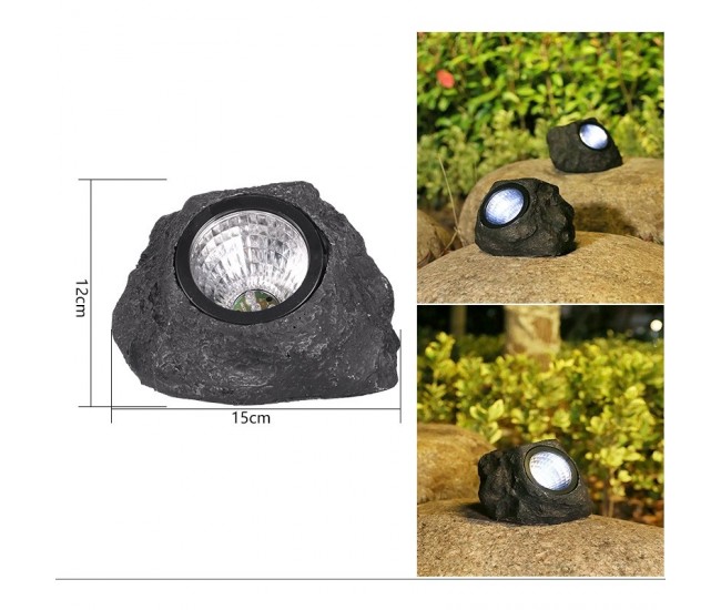 Lampa solara LED decorativa pentru gradina Flippy, imitatie piatra, lumina puternica 4 LED-uri, 12 x 15 cm, material ABS, baterie Ni-MH, 600 mAh, panou solar 2V, lumina alb rece, gri Lampa solara LED decorativa pentru gradina Flippy, imitatie piatra, lumina puternica 4 LED-uri, 12 x 15 cm, material ABS, baterie Ni-MH, 600 mAh, panou solar 2V, lumina alb rece, gri