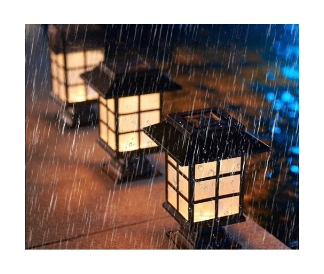 Set 2 Lampa solara Led pentru gradina, Tip felinar, Flippy, Alb cald