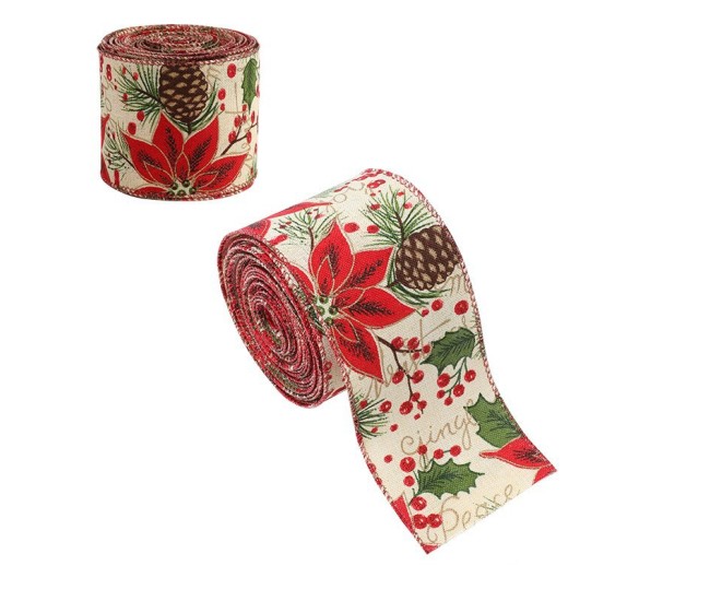 Panglica Decorativa pentru Craciun, Flippy, Ornament pentru Brad de Craciun, Pretreceri, Panglica cu Design Conuri si Floare Rosie, 200 x 6.3 cm, Khaki Panglica Decorativa pentru Craciun, Flippy, Ornament pentru Brad de Craciun, Pretreceri, Panglica cu Design Conuri si Floare Rosie, 200 x 6.3 cm, Khaki