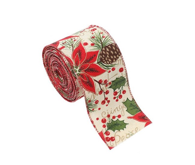 Panglica Decorativa pentru Craciun, Flippy, Ornament pentru Brad de Craciun, Pretreceri, Panglica cu Design Conuri si Floare Rosie, 200 x 6.3 cm, Khaki Panglica Decorativa pentru Craciun, Flippy, Ornament pentru Brad de Craciun, Pretreceri, Panglica cu Design Conuri si Floare Rosie, 200 x 6.3 cm, Khaki