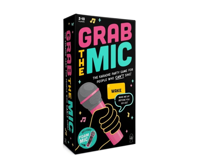 Joc de Societate Grab The Mic, Flippy, Tip Karaoke, 125 de Carti cu Cuvinte, Microfon din Spuma, Tabla de Joc, Jetoane, 11.5 x 22 x 7 cm, Negru/Roz 