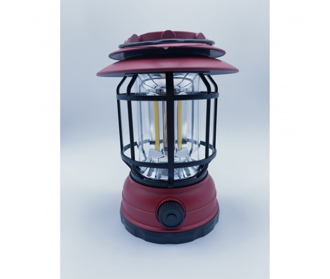 Lampa portabila camping, Felinar Vintage, ABS, Iluminare 30 COB LED, Intensitate reglabila, Acumulator inclus, Incarcare Solara si USB, 5W, Flippy, Rosu Lampa portabila camping, Felinar Vintage, ABS, Iluminare 30 COB LED, Intensitate reglabila, Acumulator inclus, Incarcare Solara si USB, 5W, Flippy, Rosu