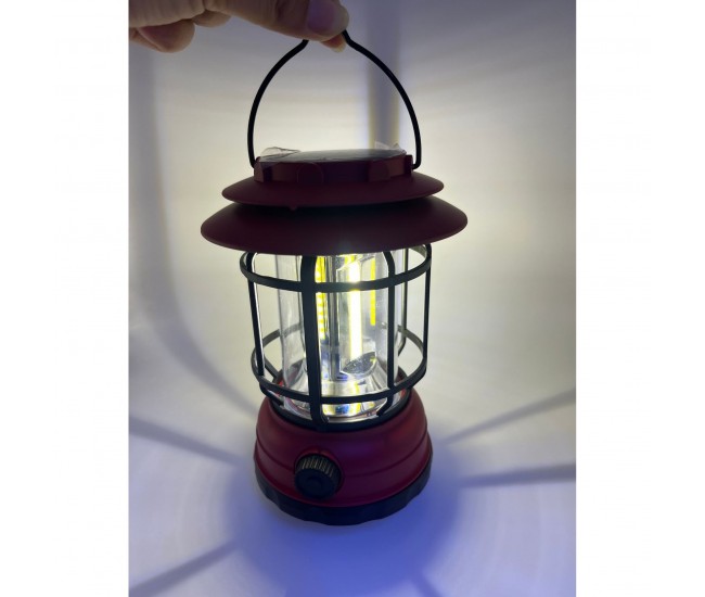 Lampa portabila camping, Felinar Vintage, ABS, Iluminare 30 COB LED, Intensitate reglabila, Acumulator inclus, Incarcare Solara si USB, 5W, Flippy, Rosu Lampa portabila camping, Felinar Vintage, ABS, Iluminare 30 COB LED, Intensitate reglabila, Acumulator inclus, Incarcare Solara si USB, 5W, Flippy, Rosu