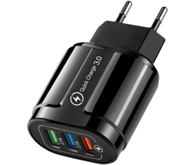 Incarcator Rapid QC3.0, Flippy, 3 Porturi USB, 2.1A, 18W, din ABS, Protectie Supraincalzire, Gama Macarons, Negru Incarcator Rapid QC3.0, Flippy, 3 Porturi USB, 2.1A, 18W, din ABS, Protectie Supraincalzire, Gama Macarons, Negru