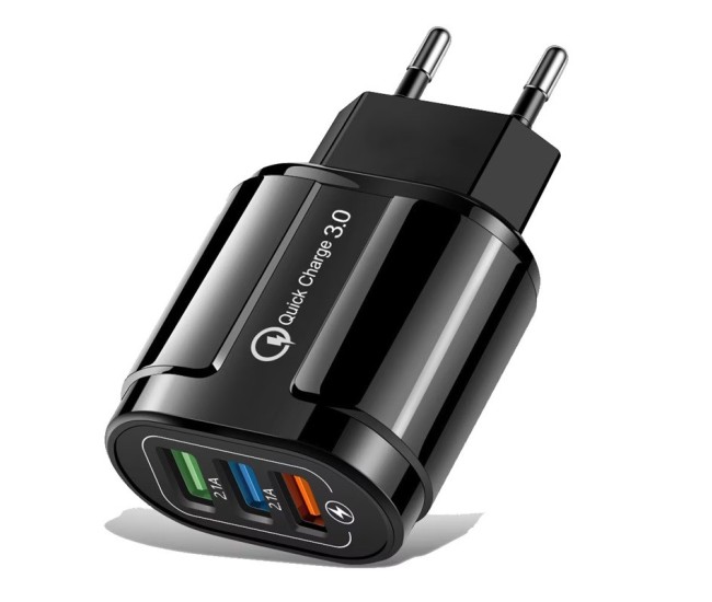 Incarcator Rapid QC3.0, Flippy, 3 Porturi USB, 2.1A, 18W, din ABS, Protectie Supraincalzire, Gama Macarons, Negru Incarcator Rapid QC3.0, Flippy, 3 Porturi USB, 2.1A, 18W, din ABS, Protectie Supraincalzire, Gama Macarons, Negru