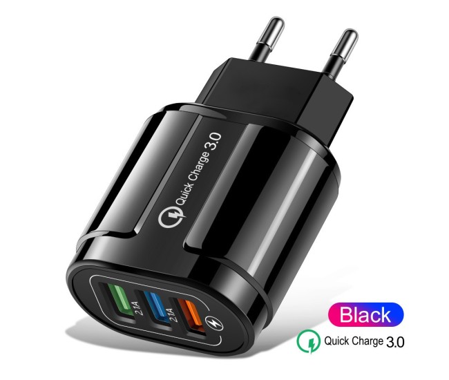Incarcator Rapid QC3.0, Flippy, 3 Porturi USB, 2.1A, 18W, din ABS, Protectie Supraincalzire, Gama Macarons, Negru Incarcator Rapid QC3.0, Flippy, 3 Porturi USB, 2.1A, 18W, din ABS, Protectie Supraincalzire, Gama Macarons, Negru
