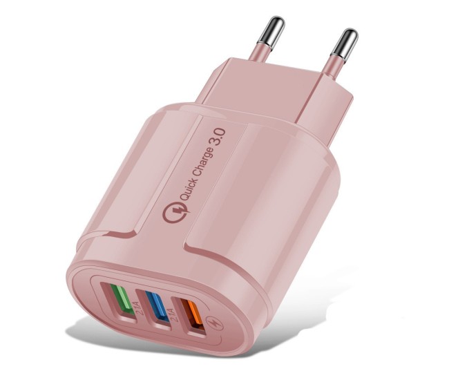 Incarcator Rapid QC3.0, Flippy, 3 Porturi USB, 2.1A, 18W, din ABS, Protectie Supraincalzire, Gama Macarons, Roz Incarcator Rapid QC3.0, Flippy, 3 Porturi USB, 2.1A, 18W, din ABS, Protectie Supraincalzire, Gama Macarons, Roz