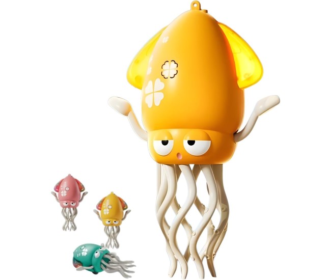 Caracatita Dansatoare, Flippy, +3 Ani, 3 Moduri, din ABS, Incarcare USB, cu Undita Inclusa, 12.6 x 7.6 x 20.7 cm, Galben