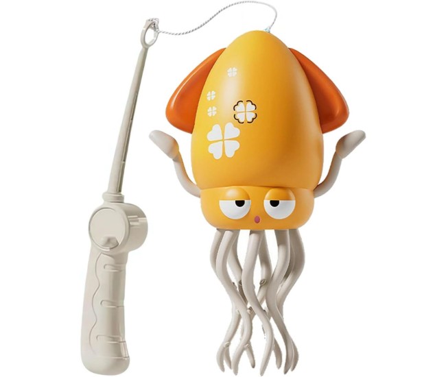 Caracatita Dansatoare, Flippy, +3 Ani, 3 Moduri, din ABS, Incarcare USB, cu Undita Inclusa, 12.6 x 7.6 x 20.7 cm, Galben