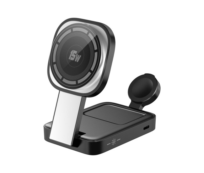 Statie de Incarcare MagSafe 3 in 1, Flippy, Magnetica Wireles Charger, Compatibil cu Apple iPhone, iWatch, AirPods, New Design, Max 23W, 11 x 6.5 x 2.9 cm, Negru