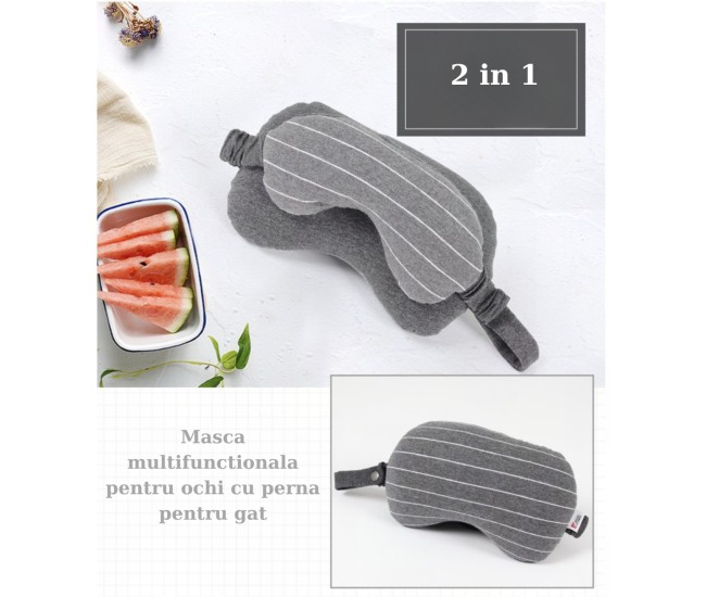 Masca de dormit, Flippy, 2 in 1, cu Tetiera, din Particule de Spuma si Bumbac, Gri Inchis