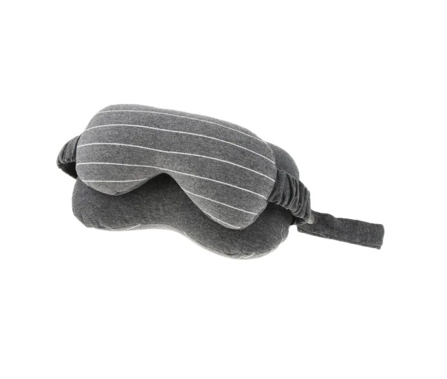 Masca de dormit, Flippy, 2 in 1, cu Tetiera, din Particule de Spuma si Bumbac, Gri Inchis
