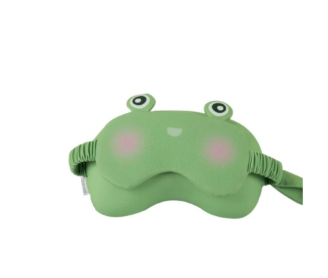 Masca de dormit, Flippy, 2 in 1, cu Tetiera, din Particule de Spuma si Bumbac, Model Broasca ,Verde