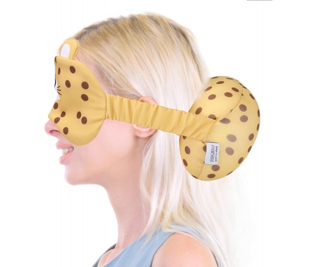 Masca de dormit, Flippy, 2 in 1, cu Tetiera, din Particule de Spuma si Bumbac, Model Leopard ,Portocaliu