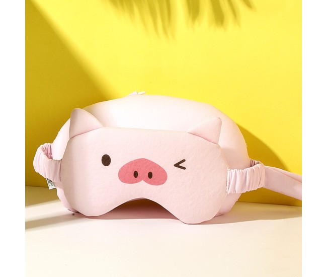 Masca de dormit, Flippy, 2 in 1, cu Tetiera, din Particule de Spuma si Bumbac, Model Porc, Roz