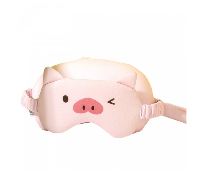 Masca de dormit, Flippy, 2 in 1, cu Tetiera, din Particule de Spuma si Bumbac, Model Porc, Roz