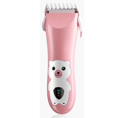 Masina De Tuns Bebelusi si Copii, Flippy, Display Digital, Lame Cermice si Inox, Fara Fir, Functie Anti Taiere, Silentios, 50 W, Rezistent la Apa, 2 Accesorii, Incarcator USB, Model Ursulet, Roz