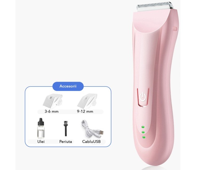 Masina De Tuns Bebelusi si Copii, Flippy, Lame Cermice si Inox, Fara Fir, Functie Anti Taiere, Silentios, 50 W, Rezistent la Apa, 2 Accesorii, Incarcator USB, Roz deschis