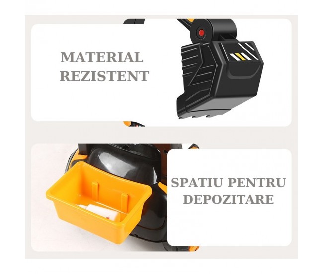 Masinuta Electrica Flippy, Tip Excavator, Brat Electric cu Maneta de Control, Spatar si Bare Laterale, Sistem Muzica si Lumini, 2-7 Ani, 72 x 34 x 45 cm, Portocaliu