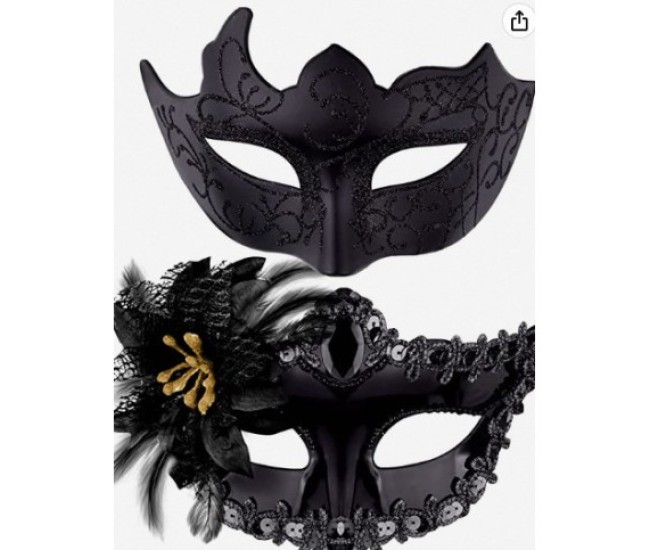 Set 2 Masti de Cuplu, Flippy, pentru Carnaval, Bal Mascat, Marime Universala, Model Floare Laterala si Margele, Model Clasic, Negru texturat Set 2 Masti de Cuplu, Flippy, pentru Carnaval, Bal Mascat, Marime Universala, Model Floare Laterala si Margele, Model Clasic, Negru texturat