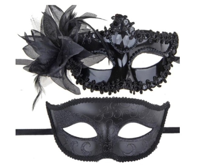 Set 2 Masti de Cuplu, Flippy, pentru Carnaval, Bal Mascat, Marime Universala, Model Floare Laterala si Margele, Model Clasic, Negru Gri Set 2 Masti de Cuplu, Flippy, pentru Carnaval, Bal Mascat, Marime Universala, Model Floare Laterala si Margele, Model Clasic, Negru Gri