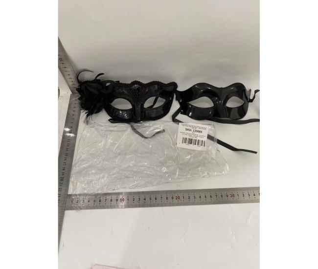 Set 2 Masti de Cuplu, Flippy, pentru Carnaval, Bal Mascat, Marime Universala, Model Floare Laterala si Margele, Model Clasic Fluture, Negru