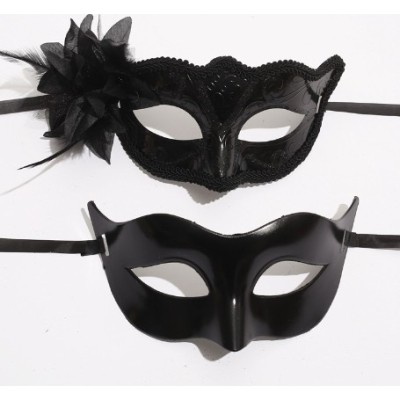 Set 2 Masti de Cuplu, Flippy, pentru Carnaval, Bal Mascat, Marime Universala, Model Floare Laterala si Margele, Model Clasic Fluture, Negru