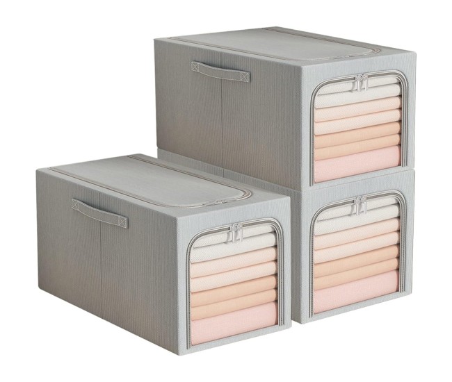 Cutie de Depozitare, Flippy, 31L, din In si Bumbac, Pliabila, Cadru din Otel, 45 x 30 x 23 cm, Albastru Fumuriu Cutie de Depozitare, Flippy, 31L, din In si Bumbac, Pliabila, Cadru din Otel, 45 x 30 x 23 cm, Albastru Fumuriu