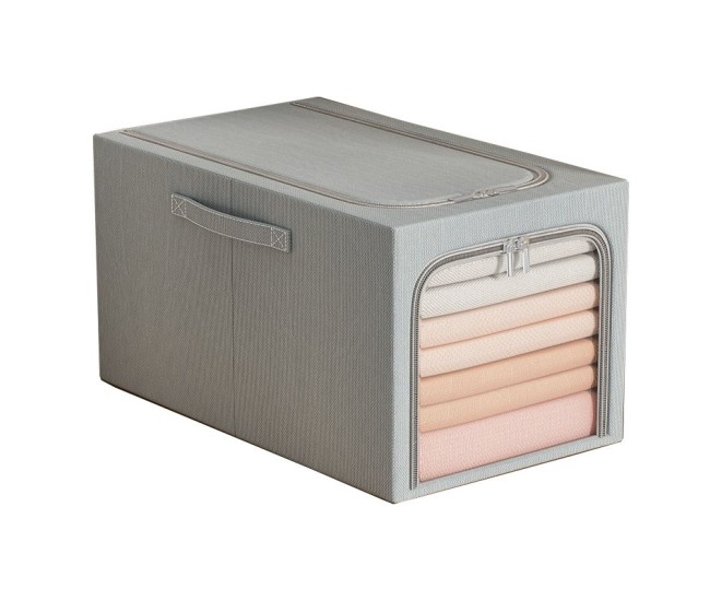 Cutie de Depozitare, Flippy, 31L, din In si Bumbac, Pliabila, Cadru din Otel, 45 x 30 x 23 cm, Albastru Fumuriu Cutie de Depozitare, Flippy, 31L, din In si Bumbac, Pliabila, Cadru din Otel, 45 x 30 x 23 cm, Albastru Fumuriu