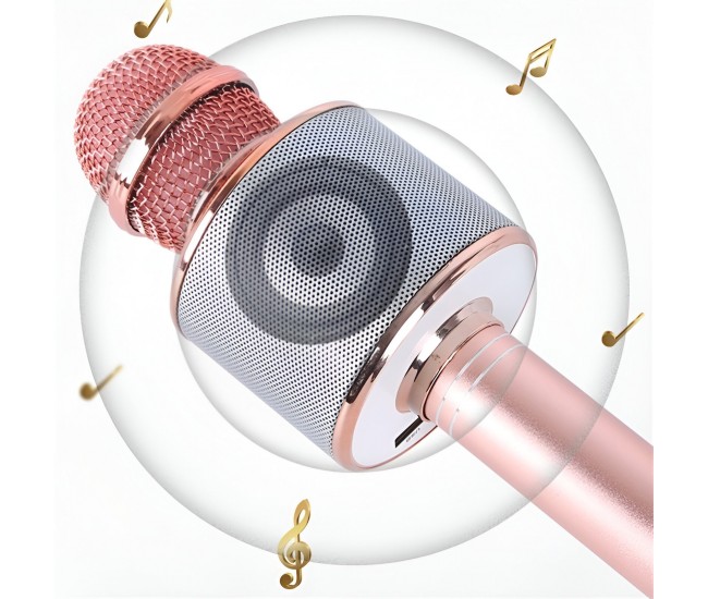 Microfon Karaoke, Flippy, pentru Copii, Bluetooth, Boxa Incorporata, Compatibil cu Orice Smartphone, Acumulator Integrat, Multifunctional, Rose Gold