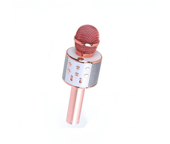 Microfon Karaoke, Flippy, pentru Copii, Bluetooth, Boxa Incorporata, Compatibil cu Orice Smartphone, Acumulator Integrat, Multifunctional, Rose Gold