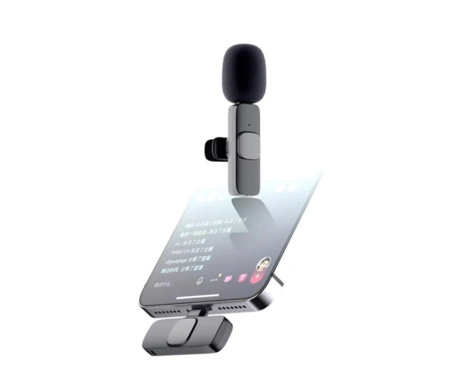 Microfon Lavaliera Wireless, Flippy, 1 Microfon si 1 Receptor Tip Lightning, Autonomie 1-3h, Bluetooth 5.0, 70dB, Baterie 50 mAh, Negru