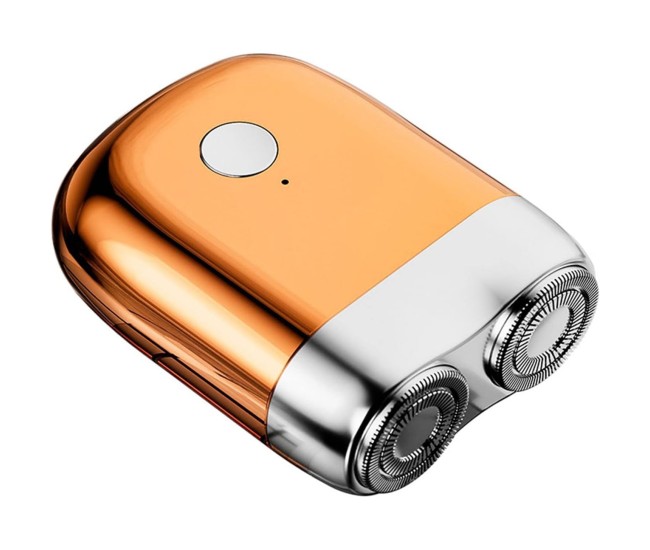 Mini Aparat de Ras Electric, Flippy, din ABS cu Fibra de Carbon, Portabil, Cap Rotativ Detasabil cu 2 Lame de Otel, Rezistent la Apa, Incarcare Type-C, Autonomie 45 min, Portocaliu