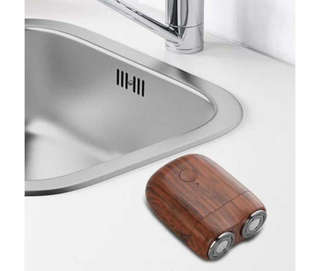 Mini Aparat de Ras Electric, Flippy, din ABS cu Fibra de Carbon, Portabil, Cap Rotativ Detasabil cu 2 Lame de Otel, Rezistent la Apa, Incarcare Type-C, Autonomie 45 min, Maro